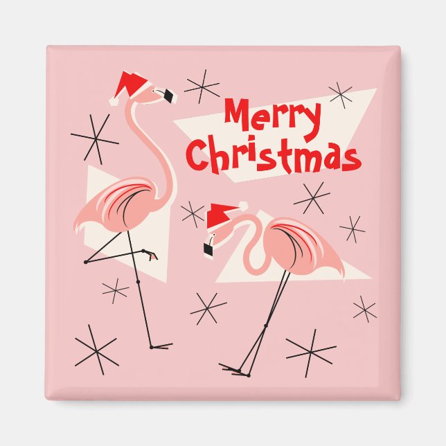 Imán Flamingo Santas Pink Merry Christmas Magsquare (Frente)