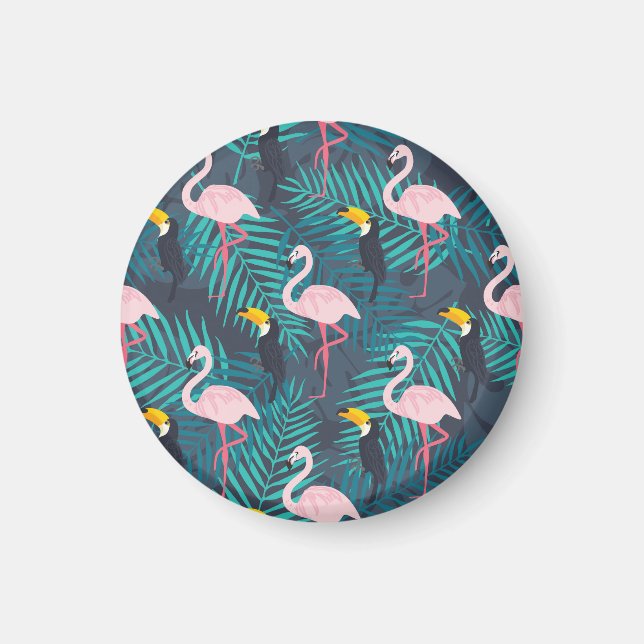 Imán Flamingo, toucano: patrón de hojas tropicales (Frente)