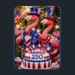 Imán Flamingos Happy 250th Birthday America July 4th<br><div class="desc">July 4, 2026 marks the semiquincentennial of the United States of America - celebrating 250 years of American Independence and freedom! Show your patriotism with this beautiful magnet created especially for this milestone event! The whimsical design on the magnet features two pink flamingos dressed in patriotic red, white, and blue...</div>