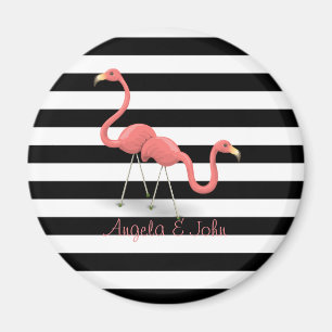 Imán Flamingos Lindos, Rayas Negras y Blancas Personali