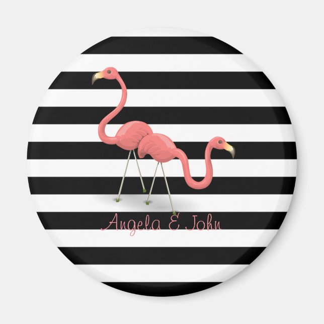 Imán Flamingos Lindos, Rayas Negras y Blancas Personali (Frente)