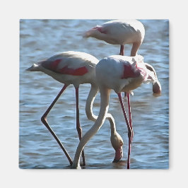Imán Flamingos Tiempo De Alimentación Pintado Acrílico