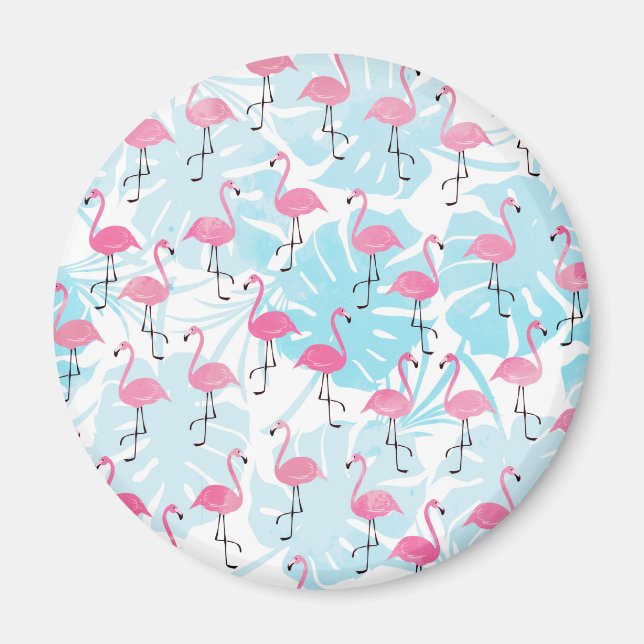 Imán Flamingos y hojas de monstera gráciles (Frente)