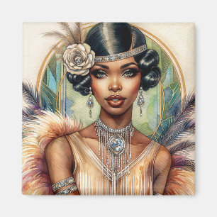 Imán Flapper Mujer Negra ruge glamour de los años 20