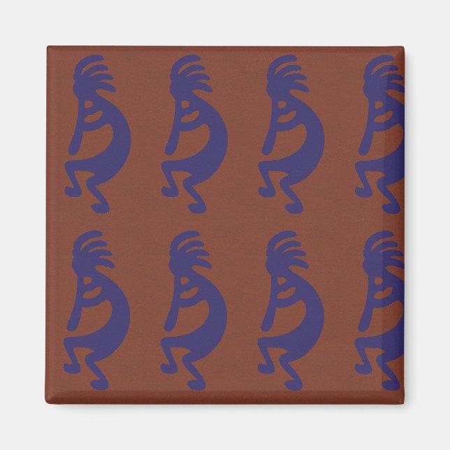 Imán Flauta Jugando a la figura de Kokopelli - Azul sob (Frente)