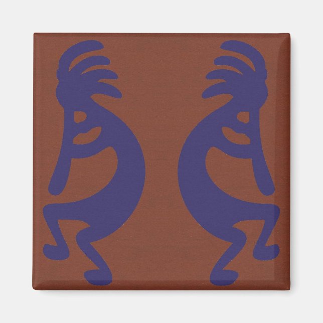 Imán Flauta Jugando a la figura de Kokopelli - Azul sob (Frente)