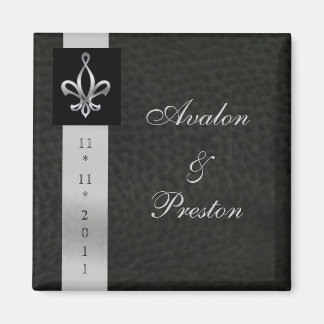 Imán Fleur De Lis Black Leather Save The Date Magnet