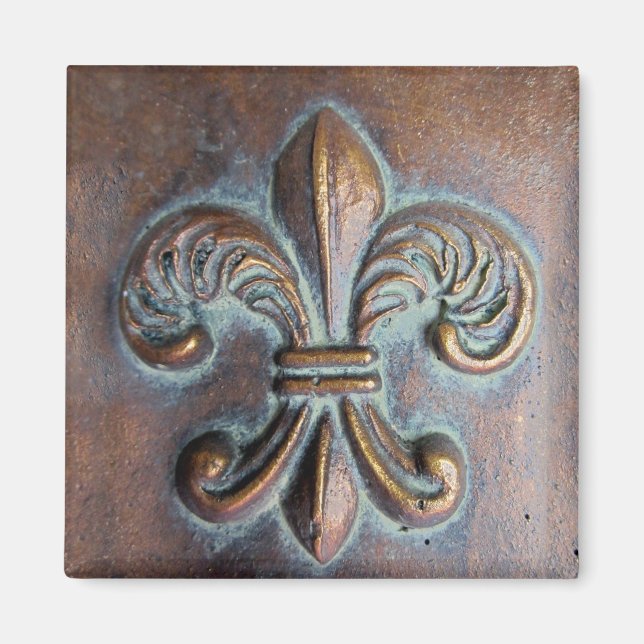 Imán Fleur De Lis, Impreso De Aspecto De Cobre Antiguo (Frente)