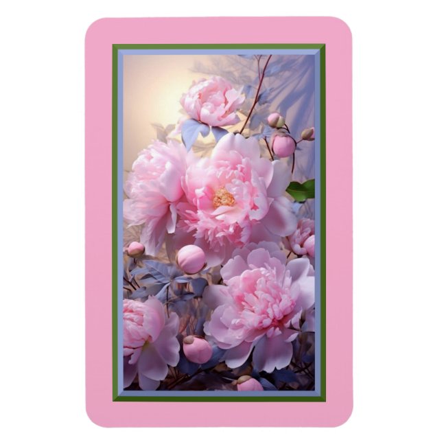 Imán flexible de capullos y flores de peonía rosa (Vertical)