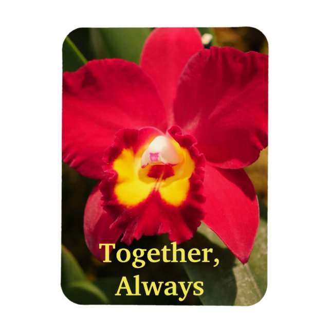 Imán flexible de orquídea roja y amarilla personal (Vertical)