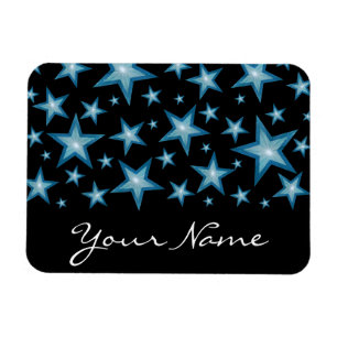 Imán flexible negro 'Tu nombre' estrellas azules