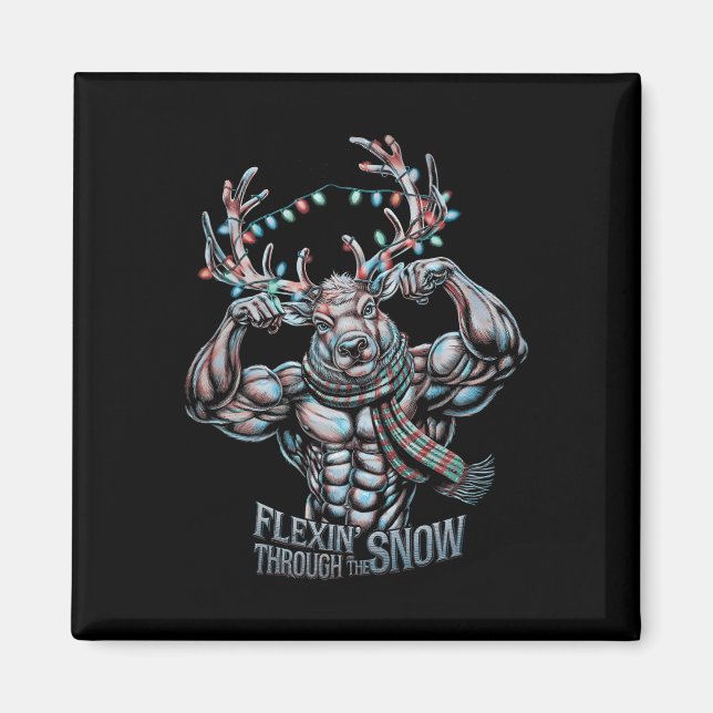 Imán Flexin Through the Snow Funny Navidades Gym Workou (Frente)