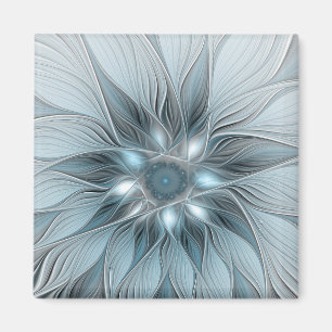 Imán Flor abstracta alegre azul gris fractal floral