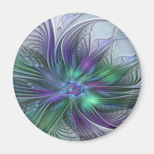 Imán Flor Abstracta Moderna Fractal Verde Púrpura