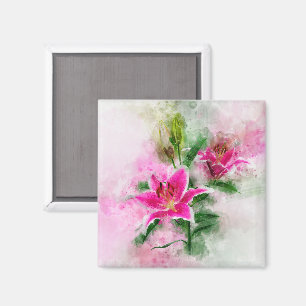 Imán Flor acuarela de Stargazer Lily - wb 02