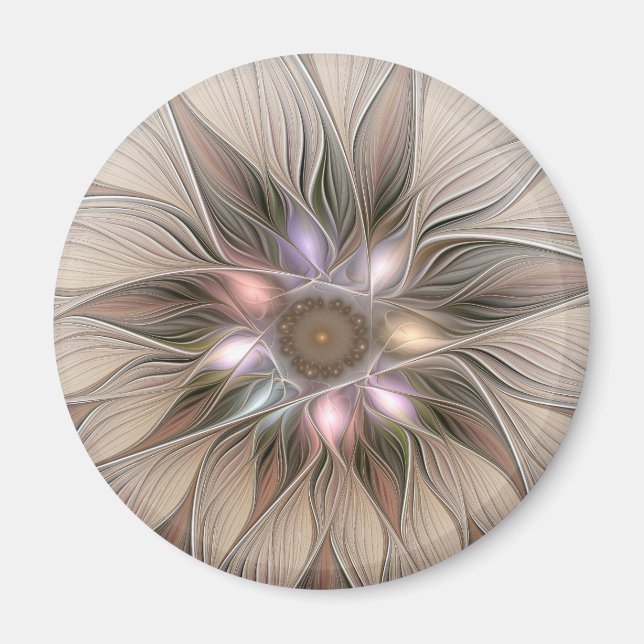 Imán Flor alegre abstracta color marrón beige (Frente)
