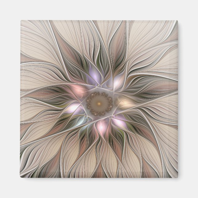 Imán Flor alegre Abstracto Fractal floral Beige Brown (Frente)