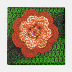 Imán Flor anaranjada con la impresión verde del