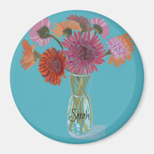Imán Flor colorida de Arty Gerbera +Nombre personalizad