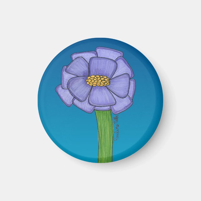 Imán Flor Cuadrada Morada con fondo Azul (Frente)