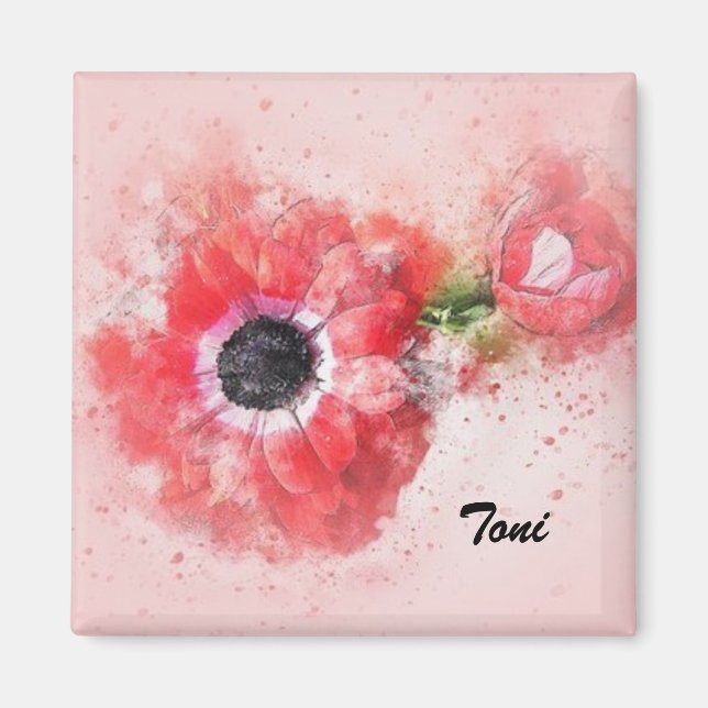 Imán Flor de acuarela rosa con capullo de flor (Frente)
