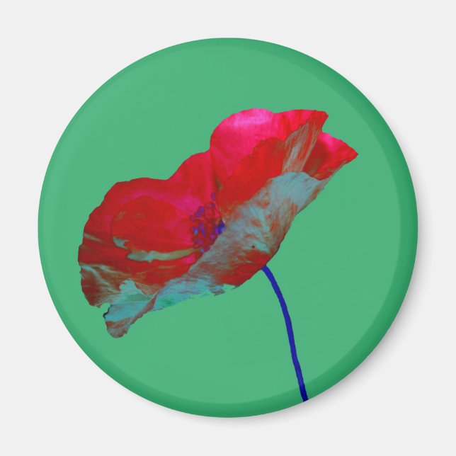 Imán Flor de amapola roja en verde esmeralda (Frente)