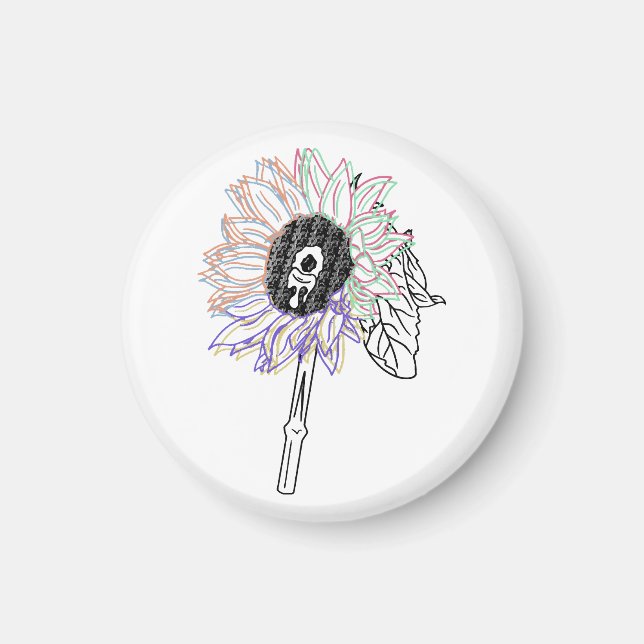 Imán Flor de Arcoíris Arte Funky (Frente)