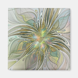 Imán Flor De Arte Fractal Moderno Con Oro