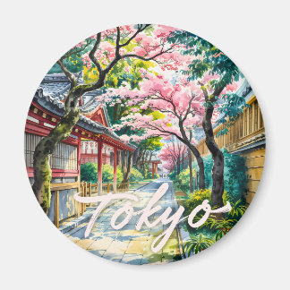 Imán Flor de Cerezo de Tokio Acuarela Japón Tradicional
