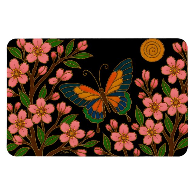 Imán Flor de Cerezo Luna Mariposa (Horizontal)