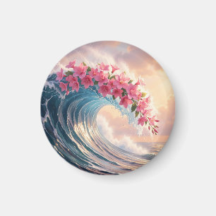Imán  Flor de Cerezo Rosa Ola del Océano Surrealista 