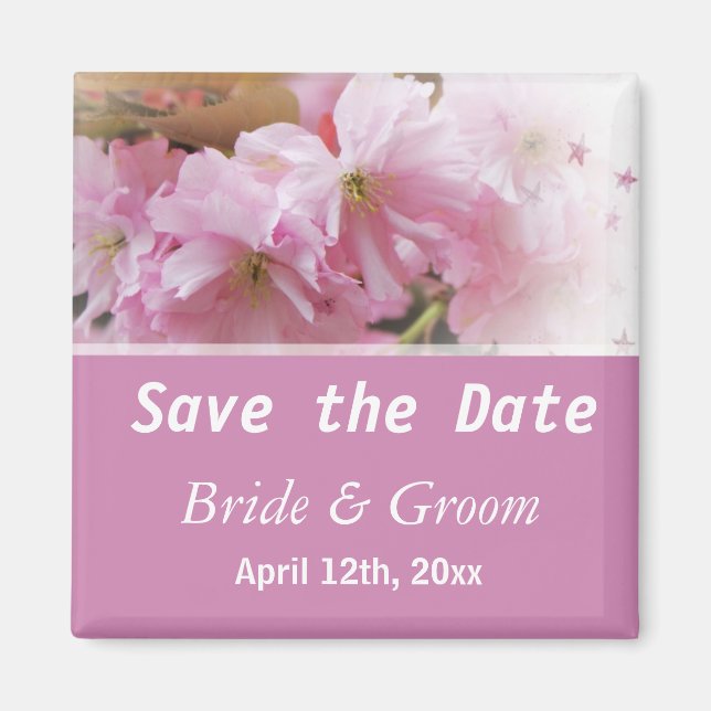 Imán Flor de cerezo rosa primavera salven la fecha boda (Frente)