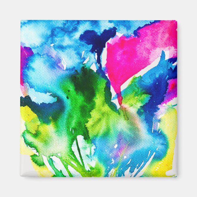 Imán Flor de ciclamen rosa acuarela abstracta (Frente)