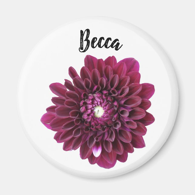 Imán Flor de Dahlia púrpura profunda personalizada (Frente)