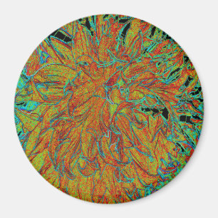 Imán Flor de dalia abstracta naranja quemada y verde