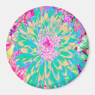 Imán Flor de Dalia Verde Turquesa y Rosa Caliente Decor