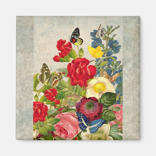 Imán Flor de época Bouquet con mariposas (Frente)