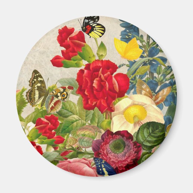 Imán Flor de época Bouquet con mariposas (Frente)