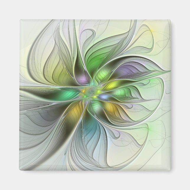 Imán Flor de fantasía colorida Resumen moderno Fractal (Frente)