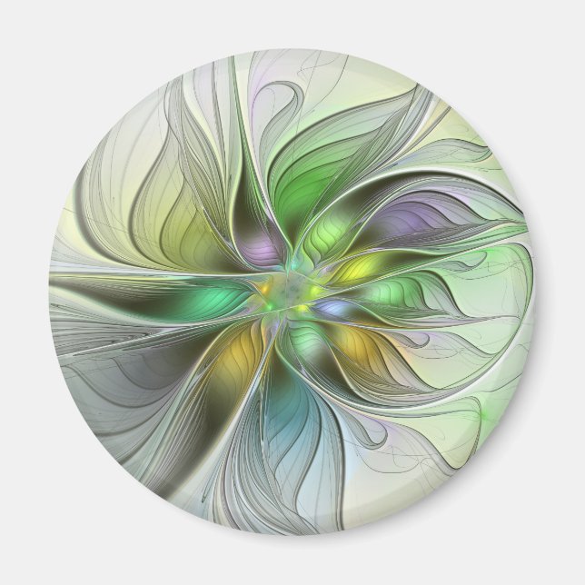Imán Flor de fantasía colorida Resumen moderno Fractal (Frente)