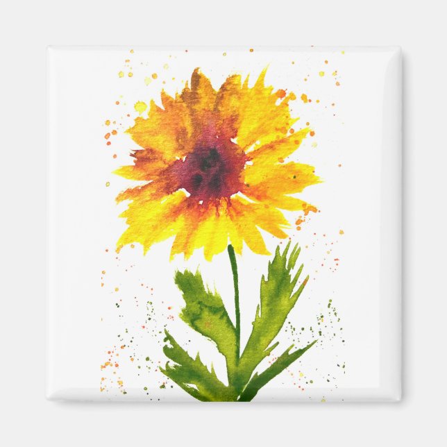 Imán Flor de girasol amarillo acuarela moda rústica (Frente)