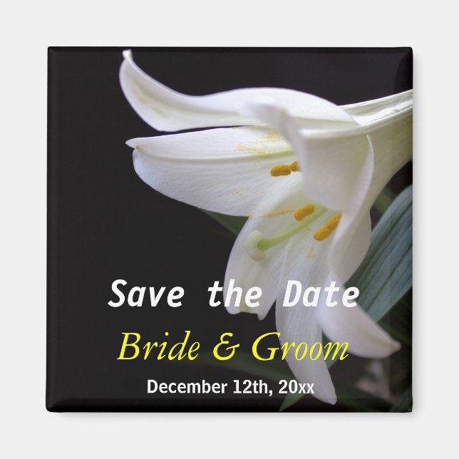 Imán flor de lirio blanco boda save the date (Frente)