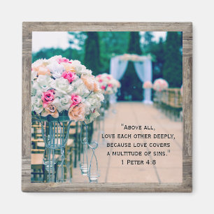 Imán Flor de madera Bouquet Amor Boda Aisle Bible Verse