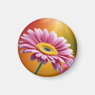 Imán Flor de margarita rosa iluminada con sol
