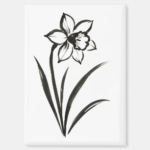 Imán Flor de Narciso – Arte Botánico Monocromo en