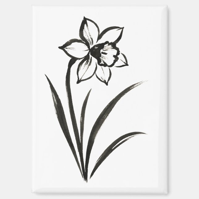 Imán Flor de Narciso – Arte Botánico Monocromo en (Anverso)
