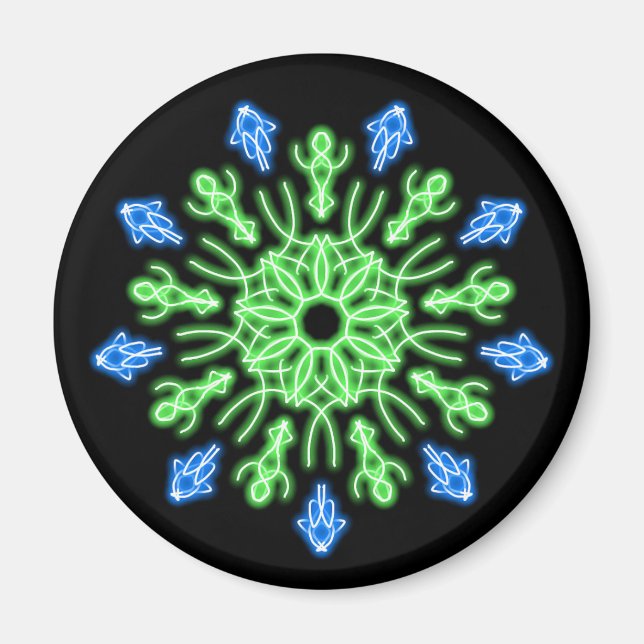 Imán Flor de neón verde y azul (Frente)