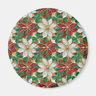 Imán Flor de Nochebuena Blanca Roja Verde Dorada