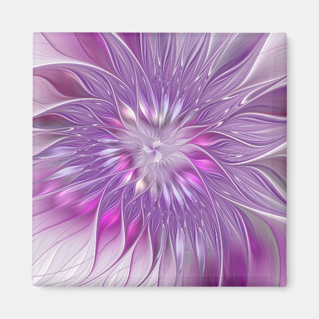 Imán Flor de pasión abstracta fractal rosa púrpura (Frente)