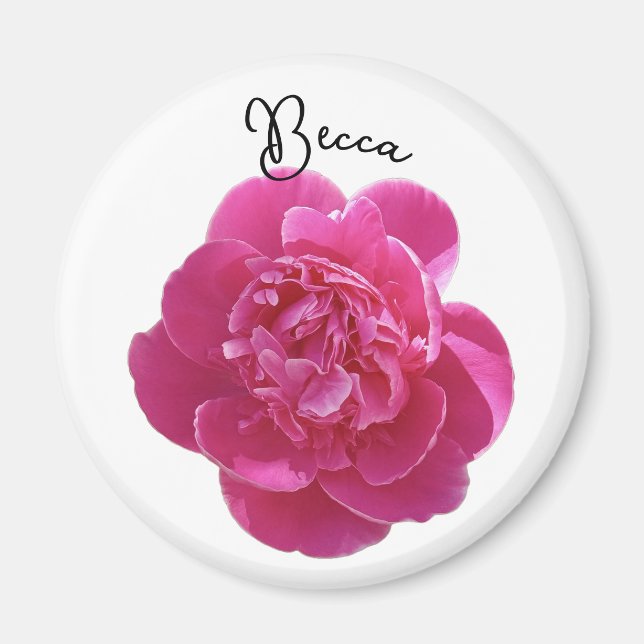 Imán Flor de Peón Rosa vibrante personalizada (Frente)